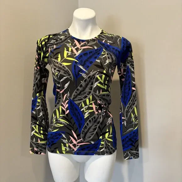 Athleta Long Sleeve Top Small Midnight Palm Swim - Picture 3 of 11